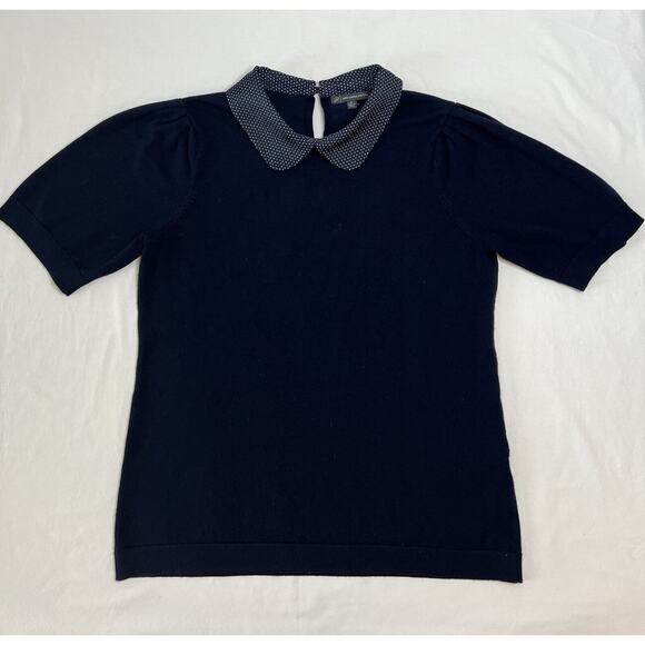 Adrianna Papell Women Sweater Top Med Short Sleeve Dot Collar Coquette Academia - Picture 1 of 13